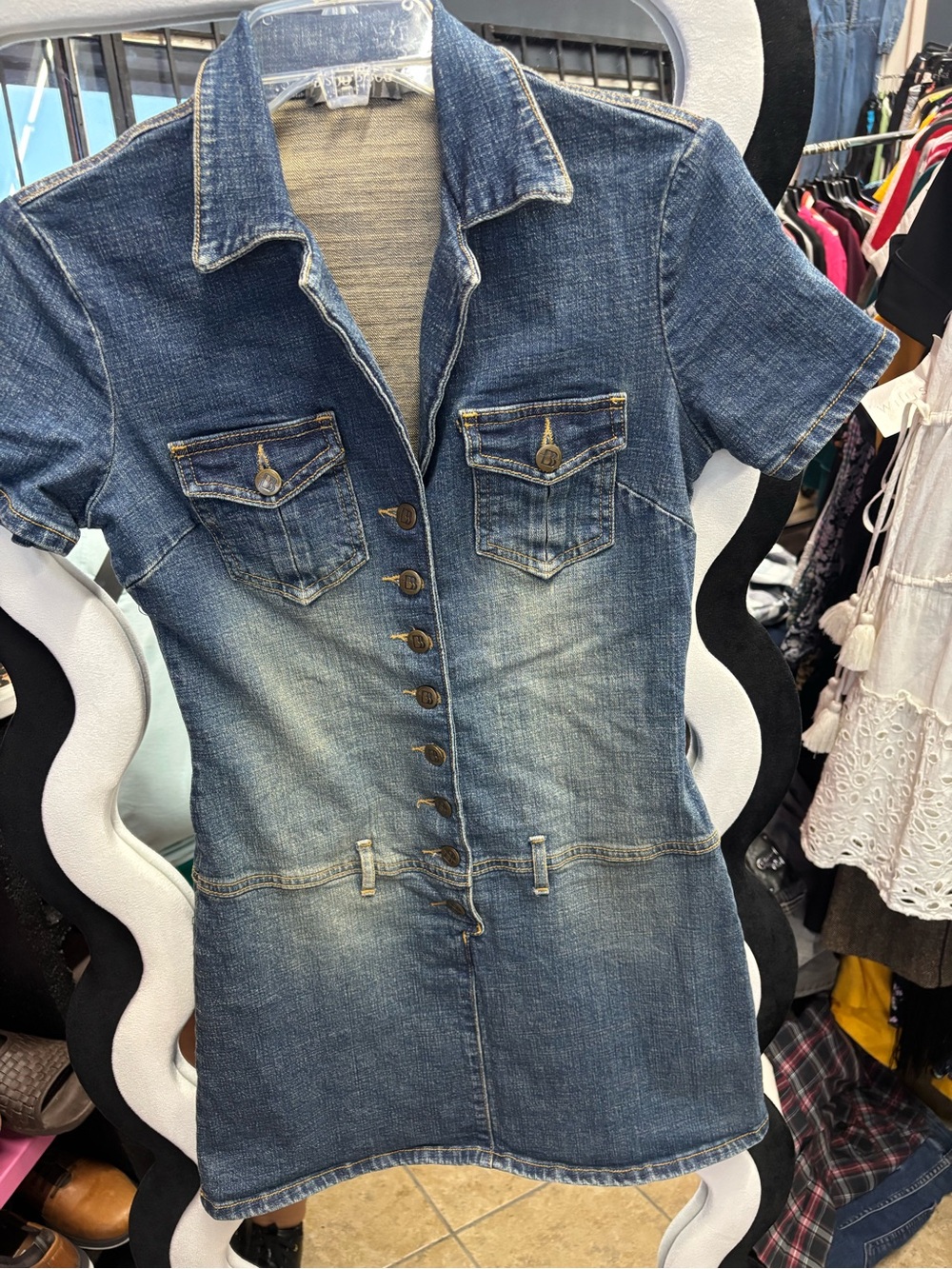 Bisou Bisou Washed Blue Denim Button-Front Mini Dress
